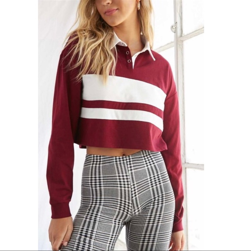 Forever21 - Stripe Polo Long Sleeve Crop Top